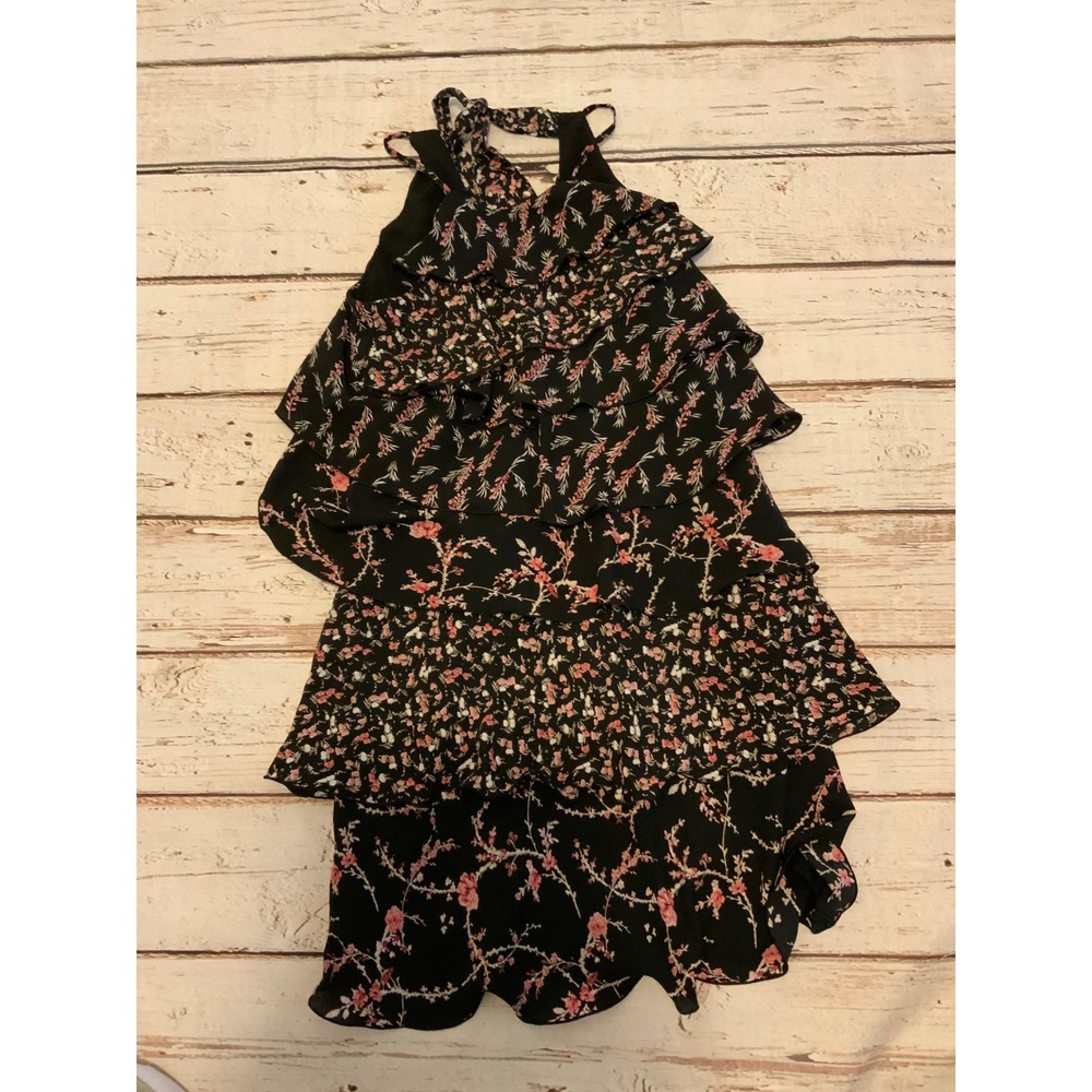 White House Black Market Tiered Floral Halter Dress Black Pink 570204532 Size 00